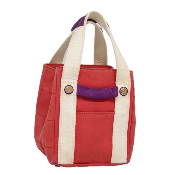 CHANEL Choco Bar Tote Bag Canvas Red Gold CC - Picture 1 of 16